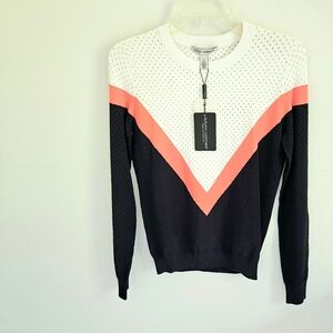 Autumn Cashmere Mesh Popover Navy salmon top. NWT